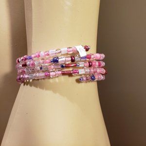 Handmade pink memory wire beaded bracelet
